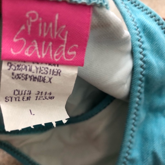 Blue Crochet Boho Pink Sands Bikini Swimsuit, L - Picture 9 of 10